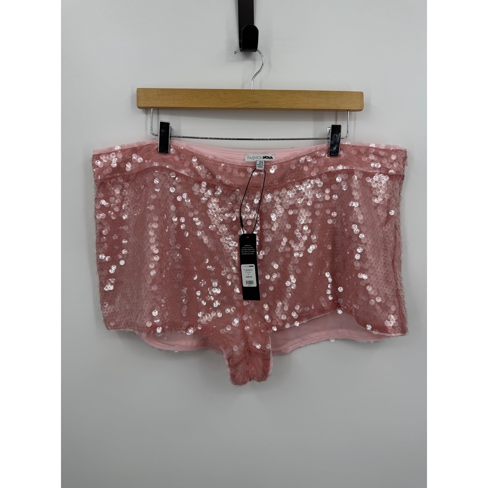 Fashion Nova Gia Low Rise Micro Sequin Shorts Womens 2X Pink